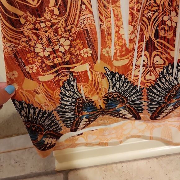 Live & Let Live Orange Embellished Flutter Sleeves Top w/ Butterflies Size L - Picture 4 of 7